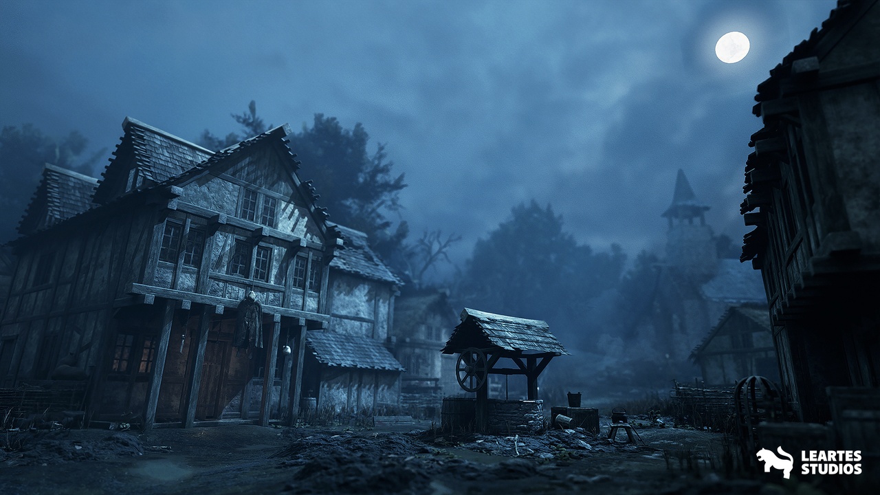 Demonic Village Environment ( Demonic Medieval Village Village Medieval 3D Art ) + ULAT Unreal Engine Leartes Studios